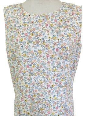 Casual Corner Cottagecore Sheath Summer Dress White Floral Sleeveless 14 Vintage